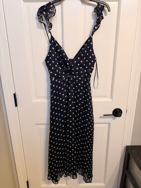 Vici Black and White Polka Dot Tie-Shoulder Midi Dress